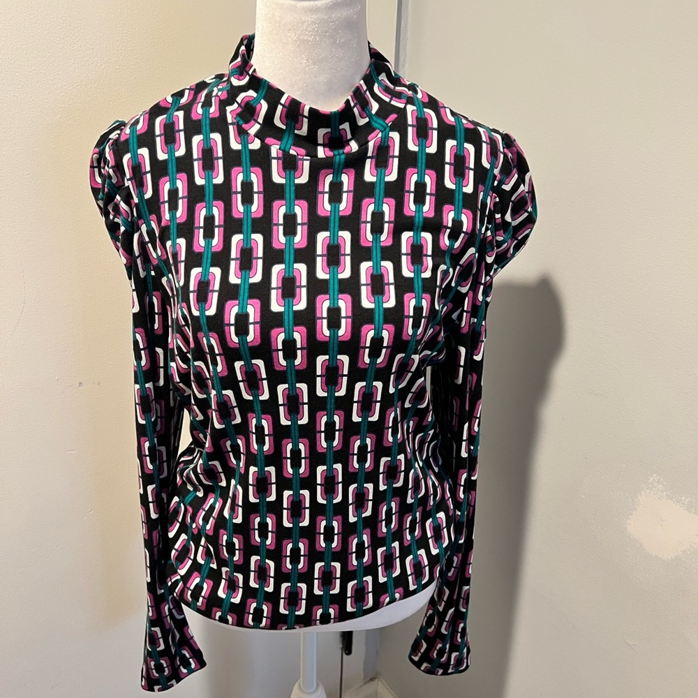 DVF Chain Geo Print Long Sleeve Top NWT size large